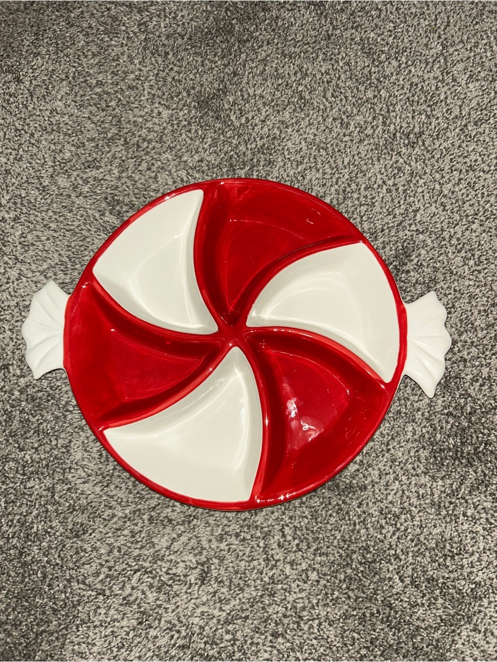Festive Red & White Ceramic Candy Swirl Serving Platter